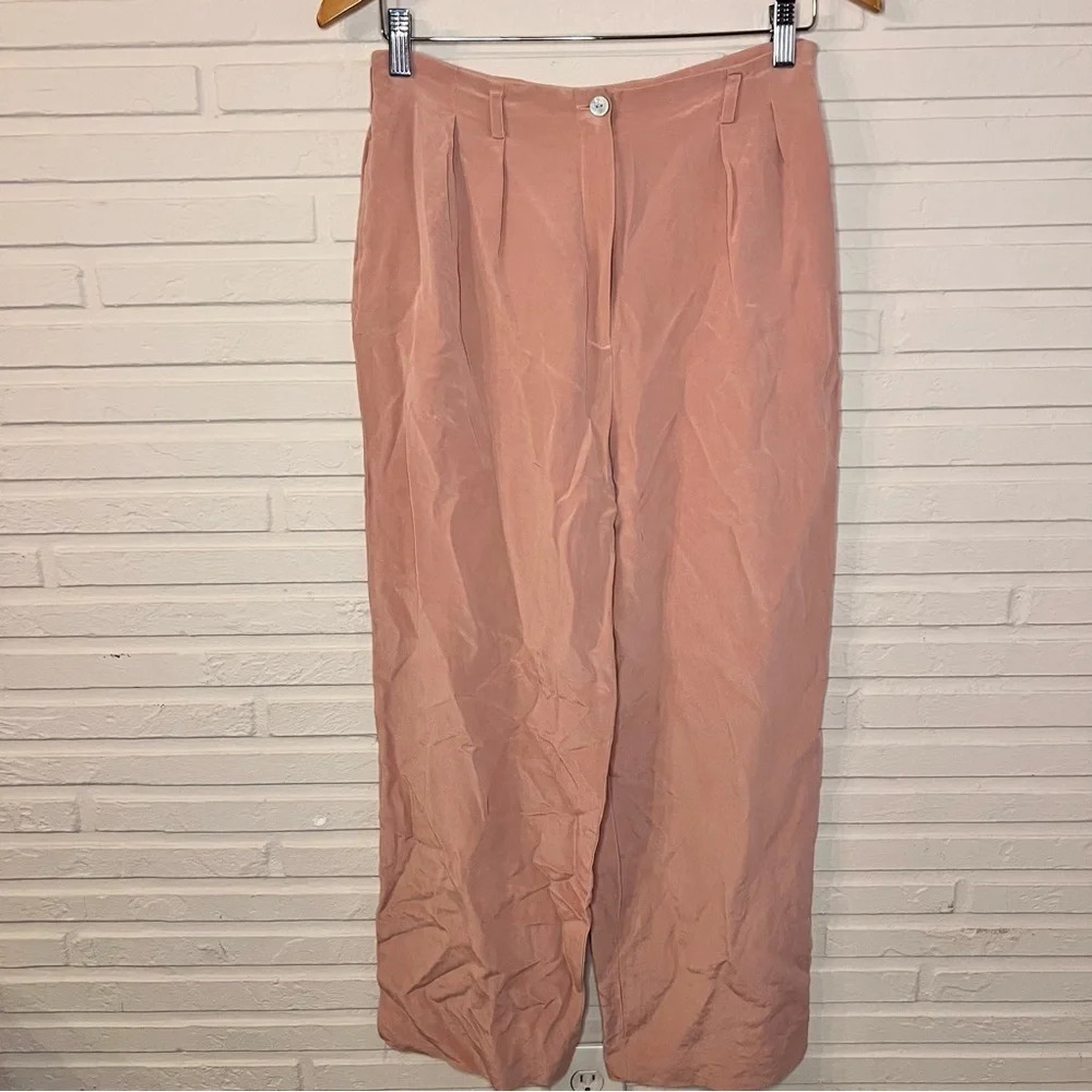 Rena Rowan Vintage Pink Silk Straight Wide Leg Pants, Women’s Size 12 Petite